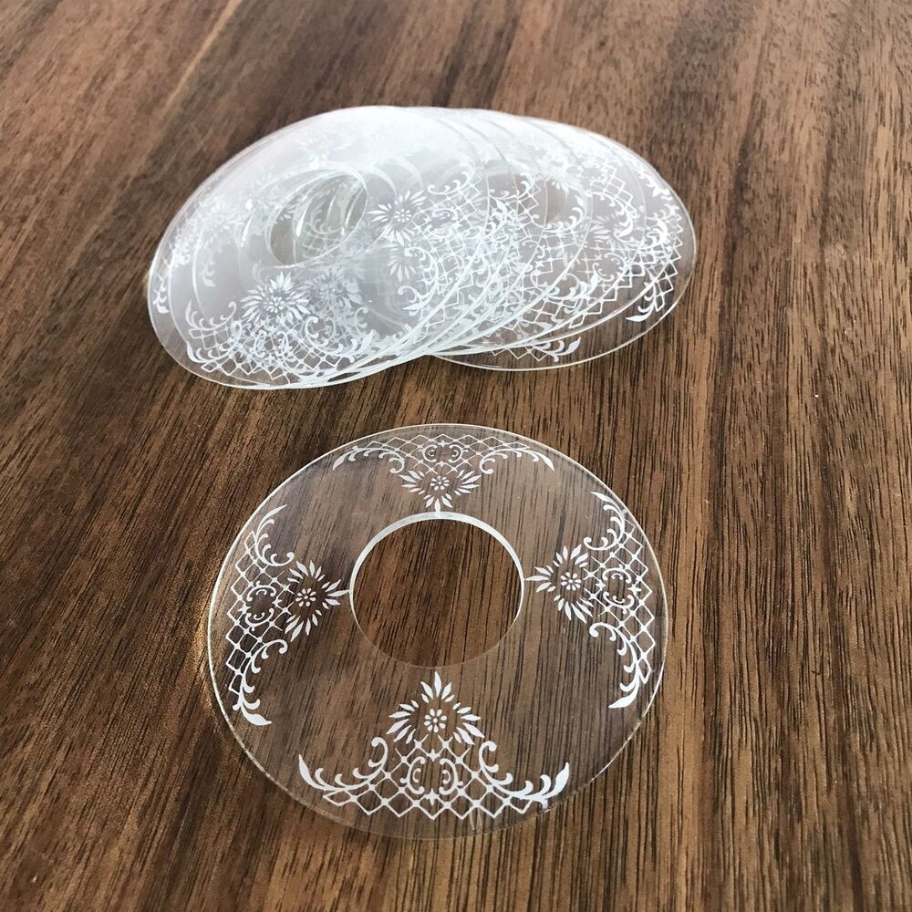 8 Vintage Glass Bobeche w/ White Floral Trim Candle Wax Catchers Chandelier